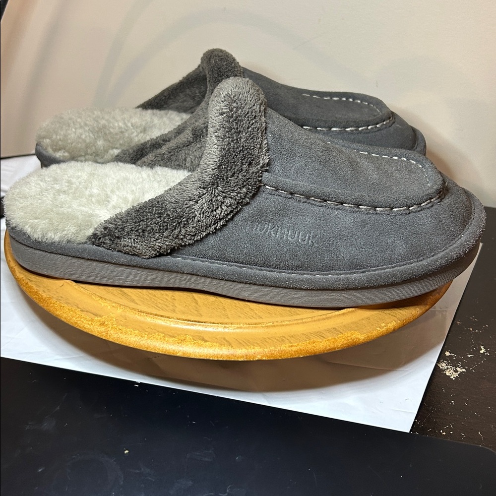 Nuknuuk Men's Leather Slipper Grey Sheepskin Insole Size 9 comfy cozy - Picture 5 of 9